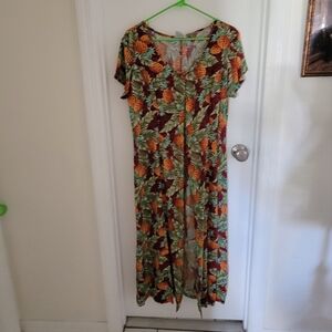 Vintage y2k  Pineapple moon   pinaapple print button down maxi dress